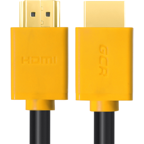 GCR Кабель 1.5m HDMI версия 1.4, черный, желтые коннекторы, OD7.3mm, 30/ 30 AWG, позолоченные контакты, Ethernet 10.2 Гбит/ с, 3D, 4K GCR-HM440-1.5m, экран