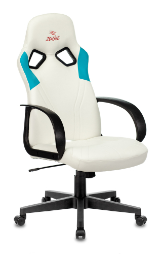 Кресло игровое Zombie RUNNER белый/голубой эко.кожа крестов. пластик (ZOMBIE RUNNER WHITE)