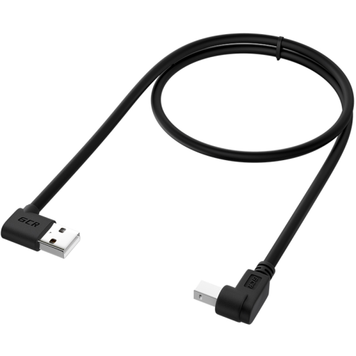 Greenconnect Кабель 0.5m USB 2.0, AM угловой/ BM угловой, черный, 28/ 28 AWG, экран, армированный, морозостойкий, GCR-AUPC5AM-BB2S-0.5m