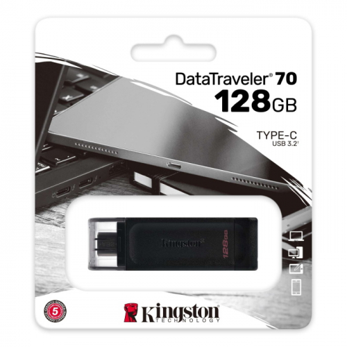 Флеш накопитель Kingston 128GB DataTraveler 70 USB Type-C 3.2 Gen 1 Black (DT70/ 128GB) (DT70/128GB) фото 2