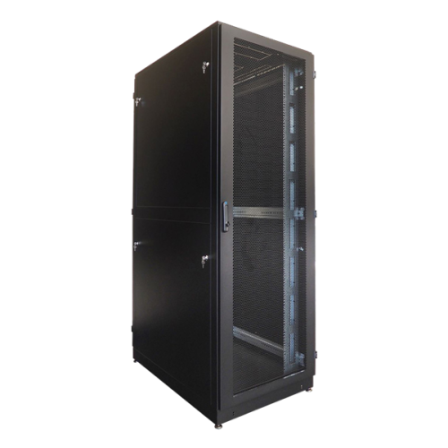 Шкаф серверный напольный 42U (600 1200) дверь перфорированная, задние двойные перфорированные (ШТК-М-42.6.12-48АА)