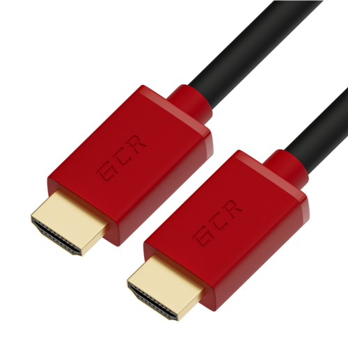 GCR Кабель 3.0m HDMI версия 2.0, HDR 4:2:2, Ultra HD, 4K 60 fps 60Hz/ 5K*30Hz, 3D, AUDIO, 18.0 Гбит/ с, 28/ 28 AWG, OD7.3mm, тройной экран, черный, красные коннекторы, GCR-HM451-3.0m