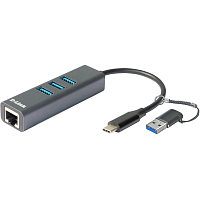 D-Link DUB-2332/ A1A Сетевой адаптер Gigabit Ethernet / USB Type-C с 3 портами USB 3.0 и переходником USB Type-C / USB Type-A (DUB-2332/A1A)
