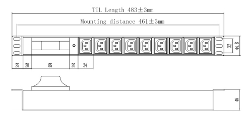 Блок распределения питания Powercom PDU-16AH9-9C3-1P-C20 9*C13, 16A, 1U, 1ph, (1918831)