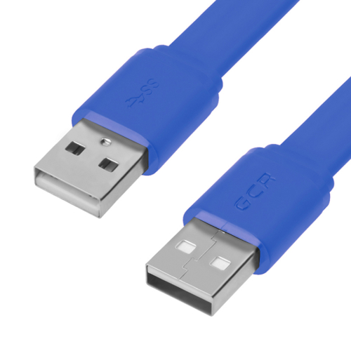 GCR Кабель PROF 2.0m USB 2.0 AM/ AM, плоский, синий, 28/ 24 AWG, экран, заземление, морозостойкий, GCR-55571
