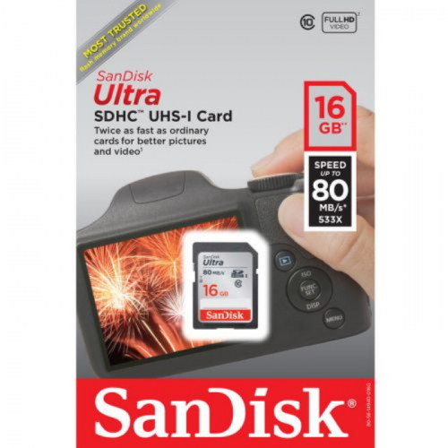 Карта памяти 16GB Sandisk Class10 Ultra UHS-I 80MB/ s (SDSDUNC-016G-GN6IN) фото 2