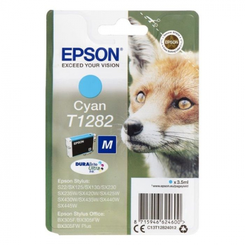 Картридж струйный Epson T1282, голубой, 250 стр., для Epson S22/ SX125 (C13T12824012)