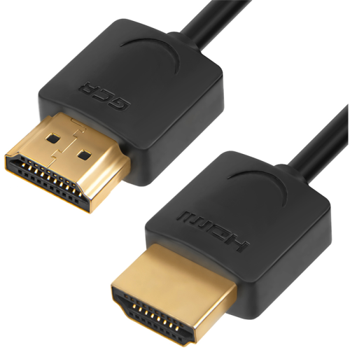 GCR Кабель HDMI 2.0 SLIM, 1.0m, черный, OD3.8mm, HDR 4:2:0, Ultra HD, 4K 60 fps 60Hz, 3D, AUDIO, 18.0 Гбит/ с, 30/ 30 AWG (HM502) (GCR-51594)