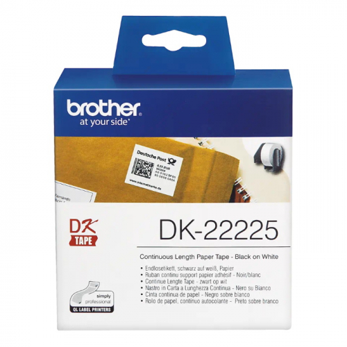 Картридж ленточный Brother DK22225 кассета с непрерывной бумажной лентой для печати наклеек черным на белом фоне 38 мм x 30, 48 м, для QL-570/ 710W/ 720NW/ 810W/ 820NWB фото 2