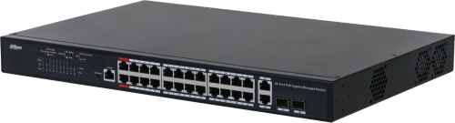 DAHUA 24-портовый гигабитный управляемый коммутатор с PoE, уровень L2Порты: 24 RJ45 10/ 100/ 1000Мбит/ с; IEEE802.3af/ IEEE802.3at/ Hi-PoE/ IEEE802.3bt, 2 комбинированных SFP/ RJ45 10/ 100/ 1000Мбит/ с (uplink (DH-PFS4226-24GT-370)