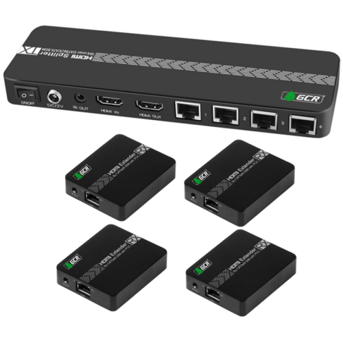 GCR Разветвитель HDMI 1.4 через LAN кабель, 1 x 4 +1 GreenLine, до 60.0m, 1080P 60Hz, EDID, удлинитель ИК (GL-VE14)