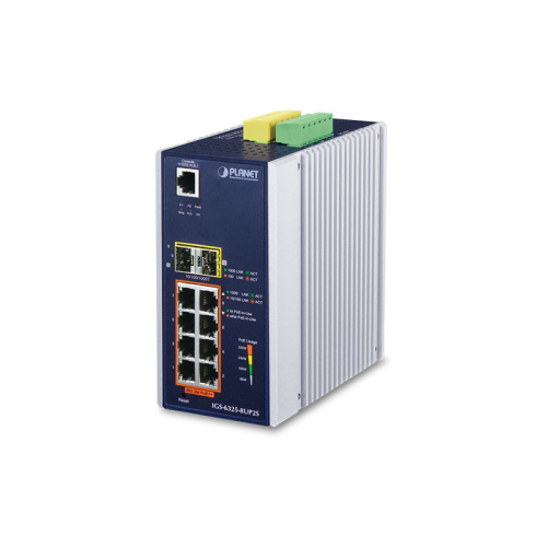 Коммутатор PLANET IGS-6325-8UP2S IP30 DIN-rail Industrial L3 8-Port 10/ 100/ 1000T 802.3bt PoE + 2-port 1G/ 2.5G SFP Full Managed Switch (-40 to 75 C, 8-port 95W PoE++, 802.3bt/ PoH/ Force modes, dual red