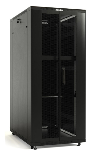 Hyperline TTB-4261-DD-RAL9004 Шкаф напольный 42U 2055x600х1000 мм (ВхШхГ), передняя и задняя распашные перфорированные двери (75%), ручка с замком, крыша нового типа, цвет черный (RAL 9004) (разобранный)