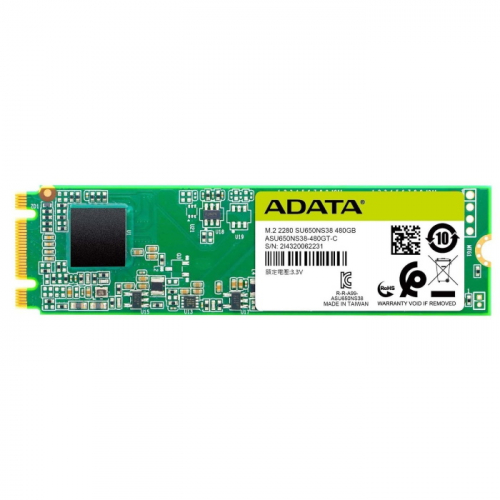 Твердотельный накопитель ADATA SU650 SSD M.2 2280 SATA 6Gb/ s 480GB TLC 550/ 510MB/ s IOPS 80K/ 60K MTBF 2M (ASU650NS38-480GT-C)