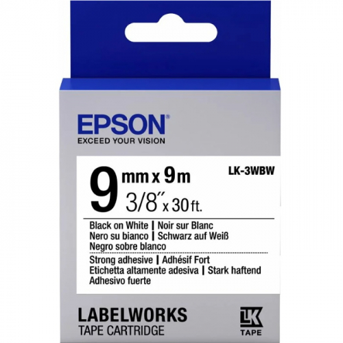 Лента Epson тип LK3WBW чёрный/белый, ширина 9 мм, длина 9 м, для LabelWorks (C53S653007)