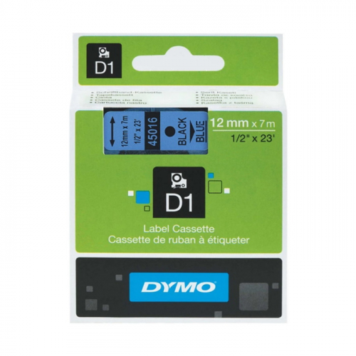 Картридж ленточный Dymo D1 S0720560 12 мм x 7 м, голубой шрифт/черный фон для Dymo фото 2