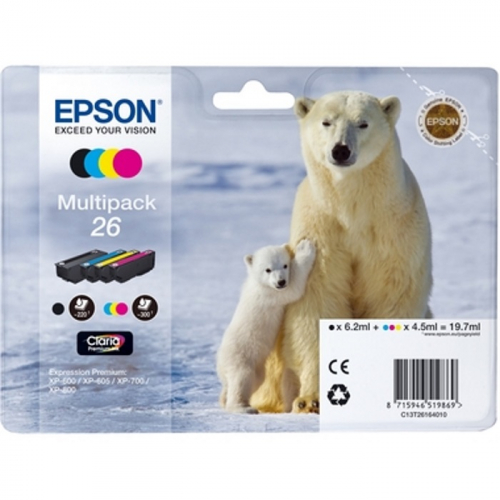 Набор картриджей EPSON 26, черный, голубой, желтый, пурпурный, для XP-600/ XP-700/ XP-800 (C13T26164010)