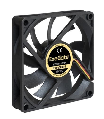 Exegate EX288923RUS Вентилятор ExeGate ExtraSilent ES08015B3P (80x80x15 мм, 2-Ball (двойной шарикоподшипник), 3pin, 1600RPM, 22dBA) фото 2
