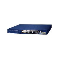 коммутатор/ PLANET GSW-2824P 24-Port 10/100/1000T 802.3at PoE + 2-Port 10/100/1000T + 2-Port Gigabit TP/SFP Combo Ethernet Switch (250W PoE Budget, Standard/VLAN/Extend mode, supports PD alive check)