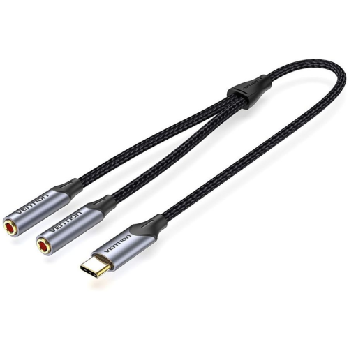 Переходник-разветвитель Vention гибкий USB-C M/ Jack 3.5 mm F x 2 - 0.3м (BGNHY)