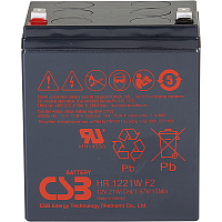Батарея CSB серия HR, HR1221W F2, напряжение 12В, емкость 5Ач (разряд 20 часов), 21 Вт/ Эл при 15-мин. разряде до U кон. - 1.67 В/ Эл при 25 °С, макс. ток разряда (5 сек.) 90А, ток короткого замыкания 2
