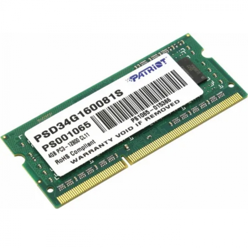 Модуль памяти Patriot 4GB DDR3 1600MHz PC3-12800 CL11 SO-DIMM 204-pin 1.5V RTL (PSD34G160081S)