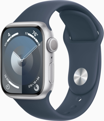 Смарт-часы Apple Watch Series 9 A2978 41мм OLED корп.серебристый Sport Band рем.синий разм.брасл.:130-180мм (MR903LL/ A) (MR903LL/A)