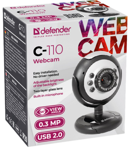 Веб-камера DEFENDER C-110 0.3 МП, подсветка, кнопка фото (63110) фото 7