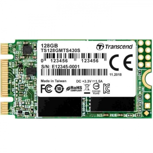 Накопитель Transcend 128GB M.2 22x40mm SSD SATA 6Gb/ s TLC 3D NAND 560/ 380MB/ s 35K/ 80K IOPS MTBF 1M (TS128GMTS430S)