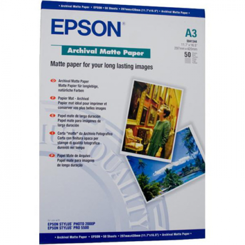 Фотобумага EPSON архивная матовая, A3/ 192 г/ м²/ 50 л.(C13S041344)