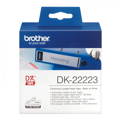 Лента Brother DK22223 кассета с непрерывной бумажной лентой для печати наклеек черным на белом фоне 50 мм x 30,48 м