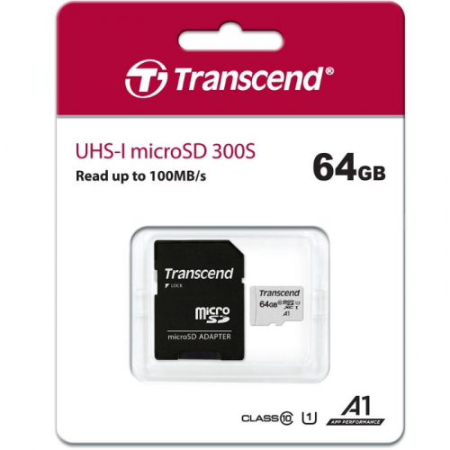 Карта памяти microSDHC 64GB Transcend Class 10 UHS-I U1 R95, W45MB/ s with adapter (TS64GUSD300S-A) фото 2