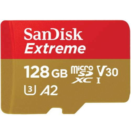 Карта памяти microSD 128GB SanDisk microSDXC Class 10 UHS-I A2 C10 V30 U4 Extreme (SD адаптер) 160MB/ s (SDSQXA1-128G-GN6MA)