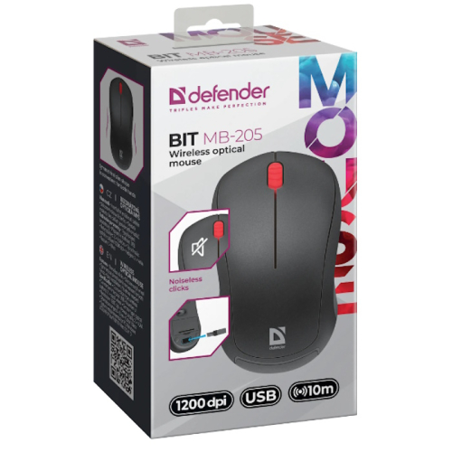 *Мышка Defender MB-205 USB OPTICAL WRL BIT BLACK (52205) фото 5