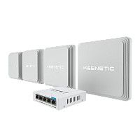Маршрутизатор/ Набор Keenetic Orbiter Pro 4-Pack Гигабитный интернет-центр с Mesh Wi-Fi 5 AC1300, 2-портовым Smart-коммутатором, переключателем режима роутер/ ретранслятор и питанием Power over Etherne (KEENETIC ORBITER PRO 4-PACK + POE+ SWITCH 5 BUNDLE)