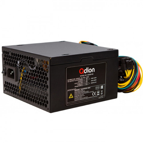 Блок питания ATX Qdion QD-550PNR 80+, 550W, 12cm FAN, 24+4pin, CPU4+4,PCI-E (6+2)X2 pin,5Xsata,3Xmolex,1Xfdd pin, input 230V, 070mm SECC, I/ O switch фото 2
