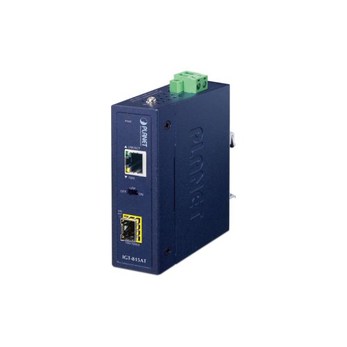 медиа конвертер/ PLANET IGT-815AT IP30 Compact size Industrial 100/ 1000BASE-X SFP to 10/ 100/ 1000BASE-T Media Converter (-40 to 75 C, LFP Supported)