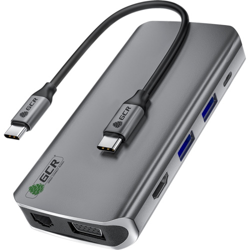 GCR TypeC Hub 10 в 1 HDMI + VGA + RJ45 + USB3.0 x3 + Card Reader + Audio + TypeC PD (GCR-VHUSDA45)