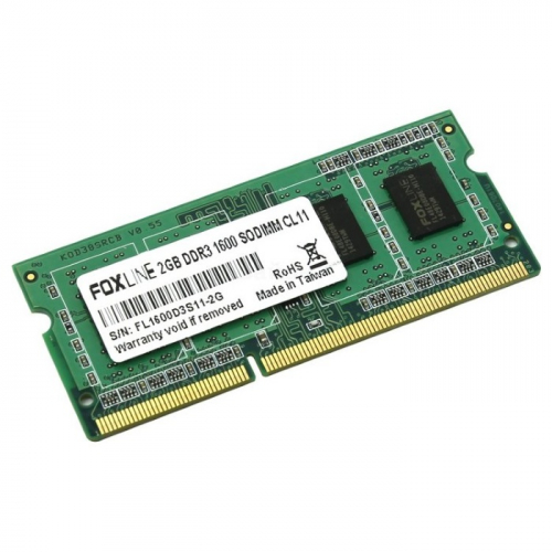 Модуль памяти Foxline DDR3, SODIMM, 2GB, 1600MHz, PC3L-12800 Mb/  s, CL11, 1.35V (FL1600D3S11SL-2G)