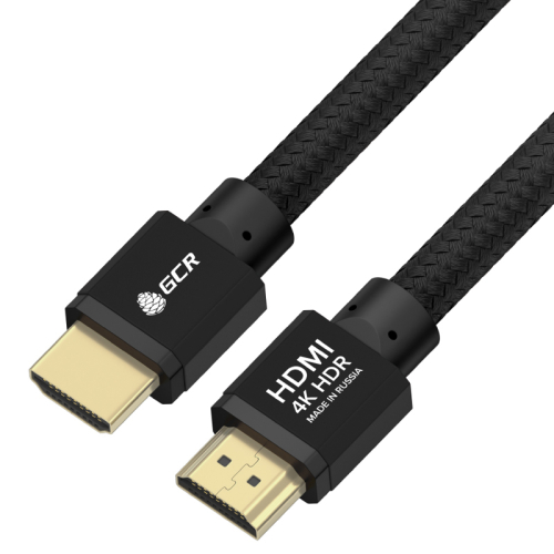 GCR Кабель PROF 0.5m HDMI 2.0, черный ECO Soft капрон, AL корпус черный, HDR 4:4:4, Ultra HD, 4K 60Hz/ 5K*30Hz, 3D, 18.0 Гбит/ с, 28AWG, GCR-54984