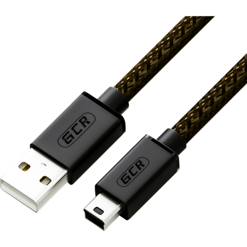 GCR Кабель PROF 2.0m USB 2.0, AM/ mini 5P, черно-прозрачный, 28/ 24 AWG, экран, армированный, морозостойкий, GCR-50920