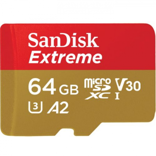 Карта памяти microSD 64GB SanDisk microSDXC Class 10 UHS-I A2 C10 V30 U3 Extreme (SD адаптер) 160MB/ s (SDSQXA2-064G-GN6MA)