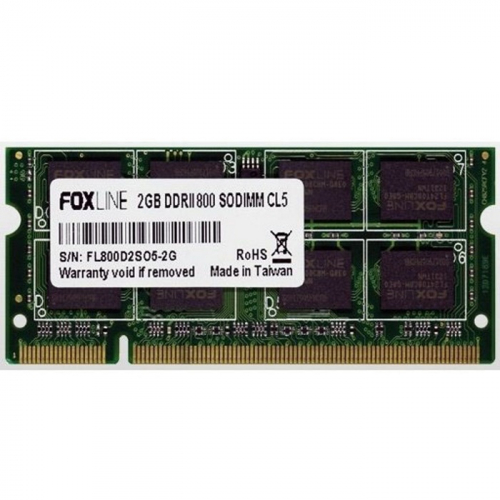 Модуль памяти Foxline DDR2, SODIMM, 2GB, 800MHz, PC2-6400 Mb/ s, CL5, 1.8V (FL800D2S5-2G)