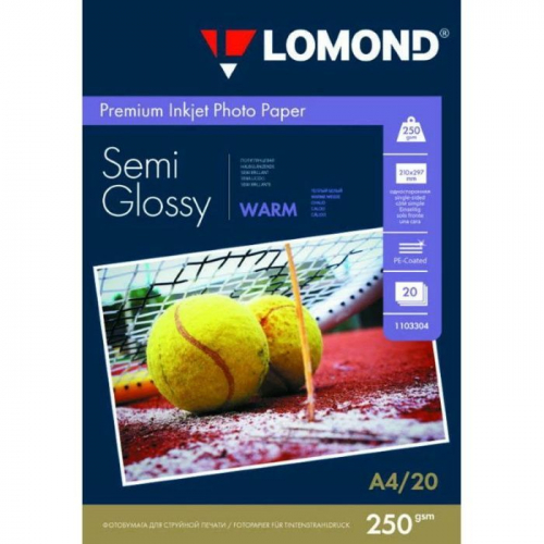 Фотобумага LOMOND для струйной печати, A4, 250 г/м2, 20 листов, полуглянцевая, тепло-белая, микропористая (1103304)