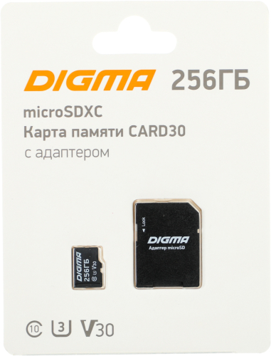 Флеш карта microSDXC Digma 256GB CARD30 V30 + adapter (DGFCA256A03)