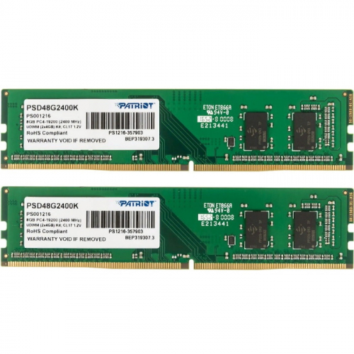 Модуль памяти PATRIOT 8GB PC19200 DDR4 2400MHz CL17 288-pin 1.2V RTL KIT2 (PSD48G2400K)