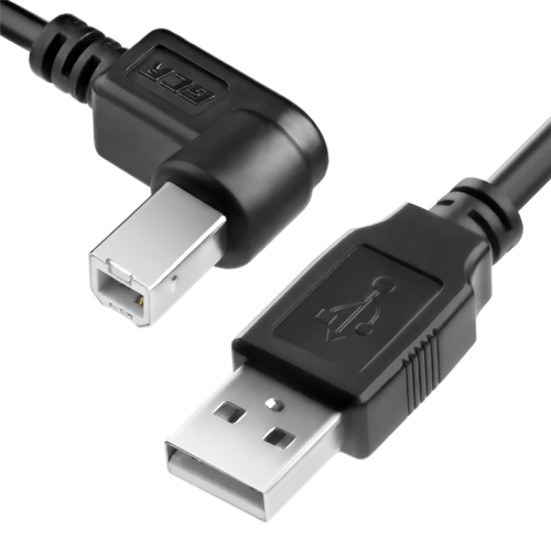Greenconnect Кабель 1.5m USB 2.0, AM/ BM угловой, черный, 28/ 28 AWG, экран, армированный, морозостойкий, GCR-UPC3M2-BB2S-1.5m