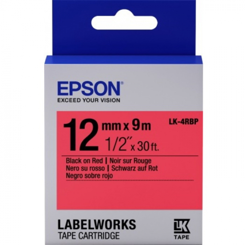 Лента Epson Tape LK-4RBP пастельная черный шрифт/красный фон 12 мм/9 м (C53S654007)