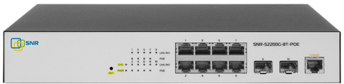 Управляемый Web Smart POE коммутатор уровня 2, 8 портов 10/ 100/ 1000BaseT, 2 порта 100/ 1000BaseX (SFP). POE 100W (SNR-S2200G-8T-POE)