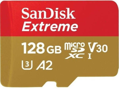 Карта памяти SanDisk Extreme microSD UHS I Card 128GB for 4K Video on Smartphones, Action Cams & Drones 190MB/ s Read, 90MB/ s Write, Lifetime Warranty (SDSQXAA-128G-GN6MN)